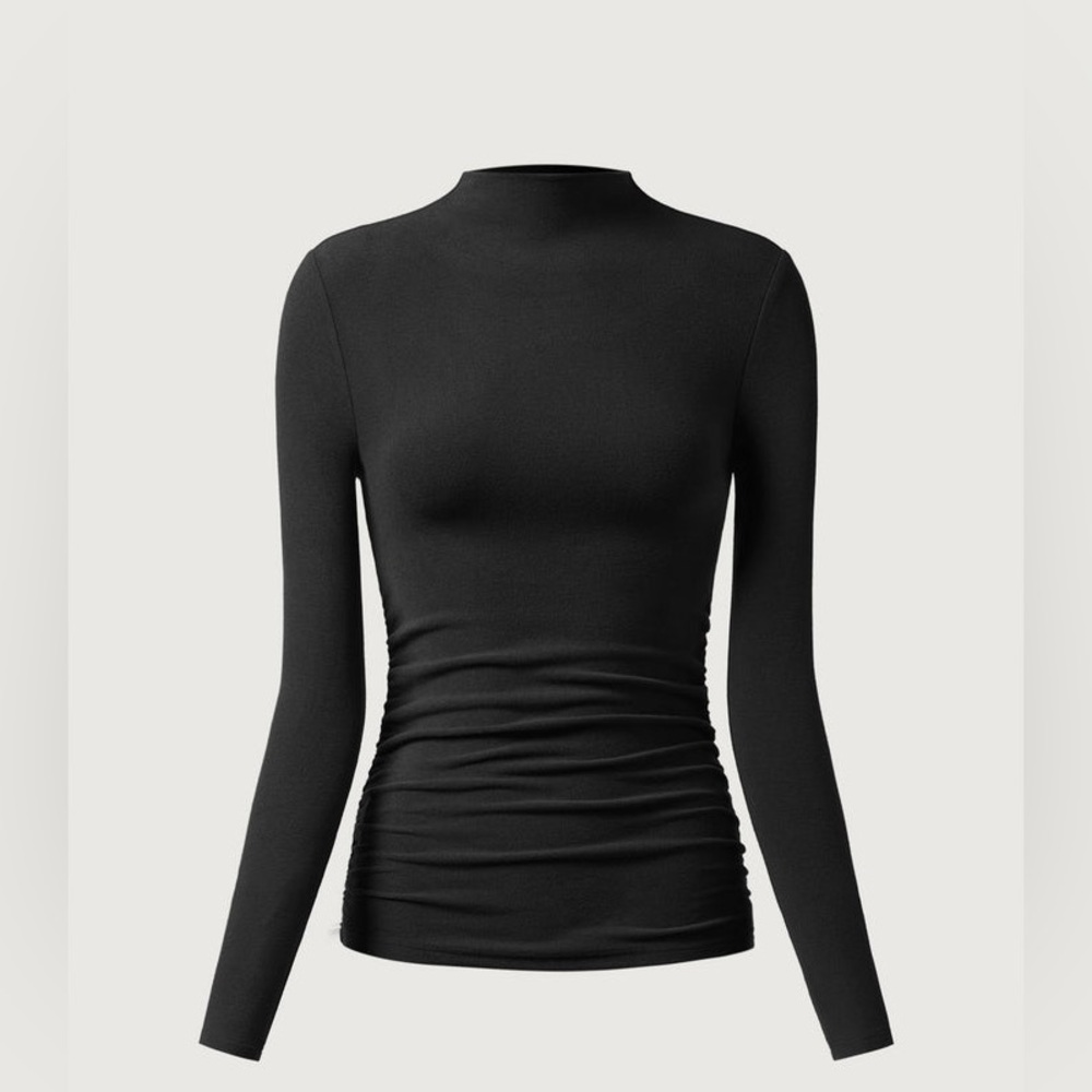 OGL Thermal Ruched Sides Tuckable Mockneck Top - Black Size L